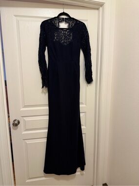 Lulu's Navy Lace Long Sleeve Evening Dress